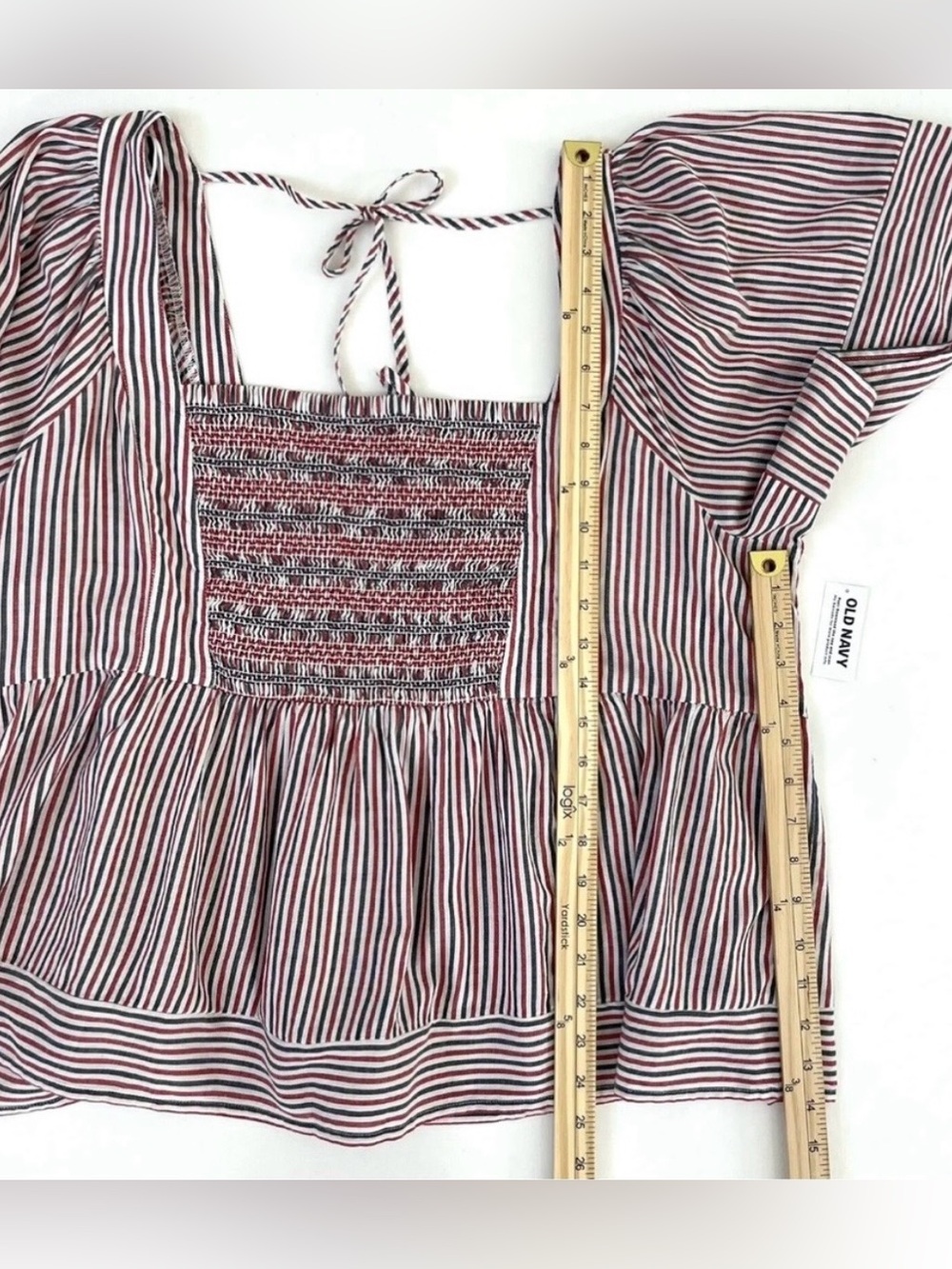 Old Navy Womens Top XXL Red White Blue Flutter Sleeve Smocked Boho Patriotic NWT - Picture 11 of 12